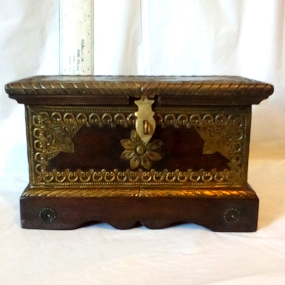 Vintage Jewelry - jewelry or trinket Box of ornate brass & hardwood from Cambodia
